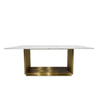 Dining Table with Marble Top and Matte Gold Base - Natural White - Bed ...