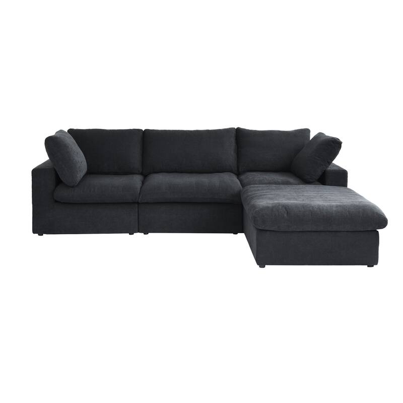 L-shape Linen Sectional Sofa Upholstered Sofa Multiple Cushions Couch with Storage Ottoman