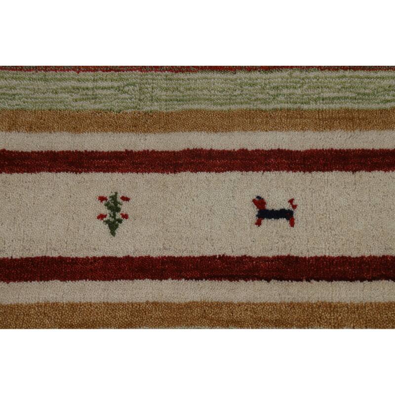 Hand Knotted Oriental 100% Wool Carpet Tribal Animal Pictorial Multi-Colored Gabbeh Area Rug - 7' 7'' X 5' 5''