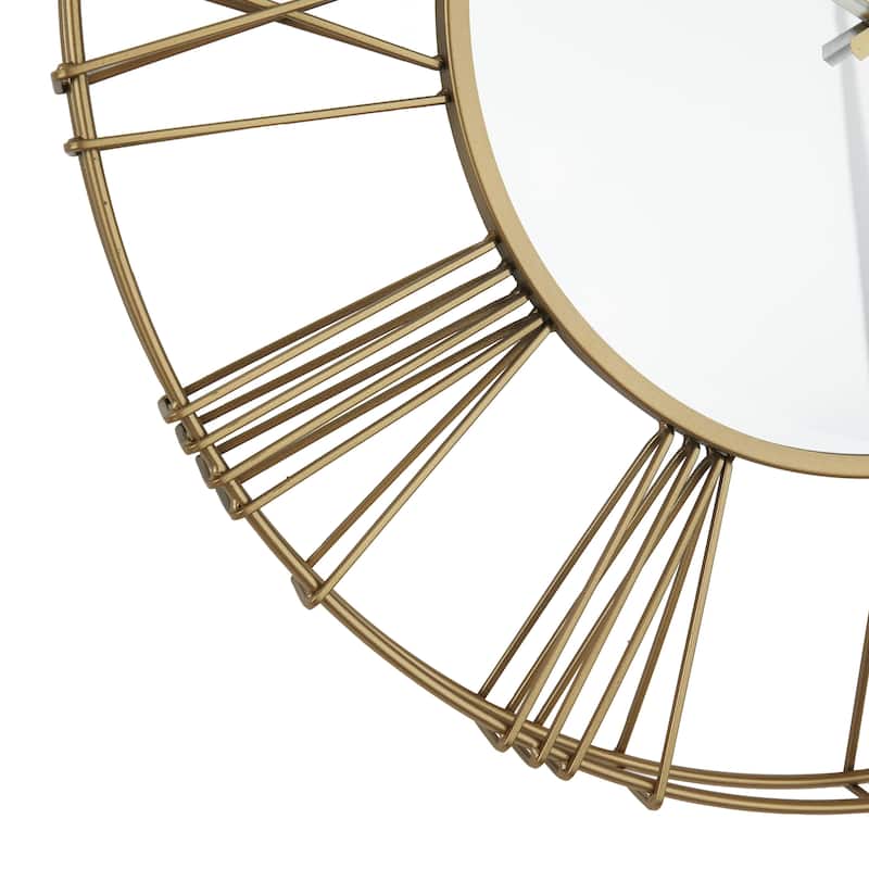 Metal Open Frame Decorative Wall Clock with Center Mirror - Gold or Black - Roche River Decor