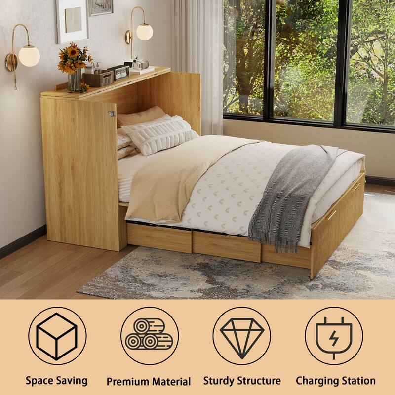 Full Size Murphy Bed with USB Port and a Large Drawer