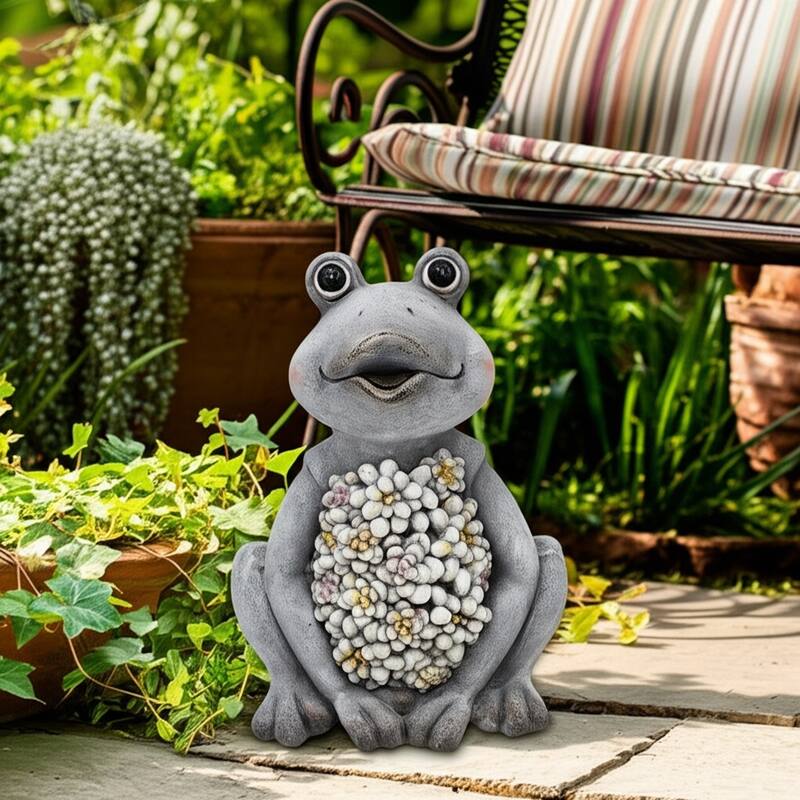 Magnesia Garden Statuary Floral Frog with Petals Finish - 13" Gray