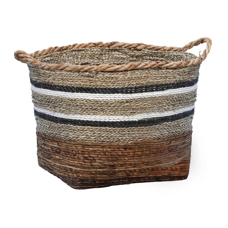 Dantes Natural Hand Woven Banana Stalk and Sea Grass Tri-Tone Baskets, Set of 3