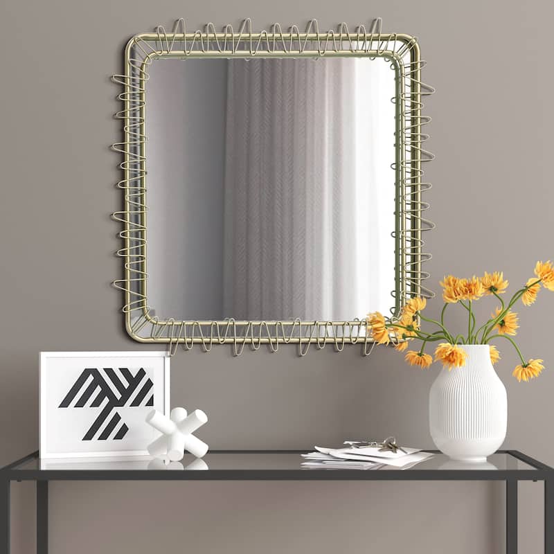 Gold Metal Frame 30.2-In Square Accent Wall Mirror, Bathroom Wall Mirror - 30.23" H x 30.23" W x 0.98" D