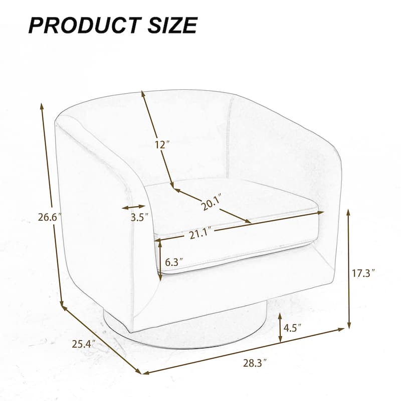 360-Degree Swivel Round Barrel Velvet Armchair Accent Chairs