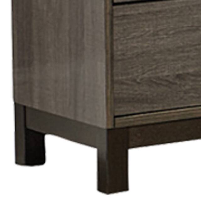 2 Drawer Wooden Frame Nightstand with Straight Legs, Gray and Brown