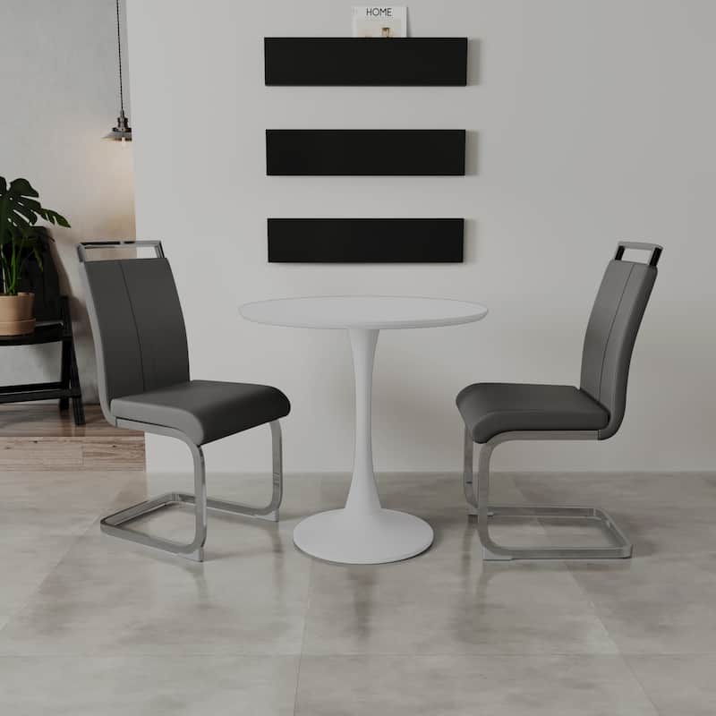 Modern 3-Piece Dining Set with Round Table & 2 High Back C-shaped Tube Chairs