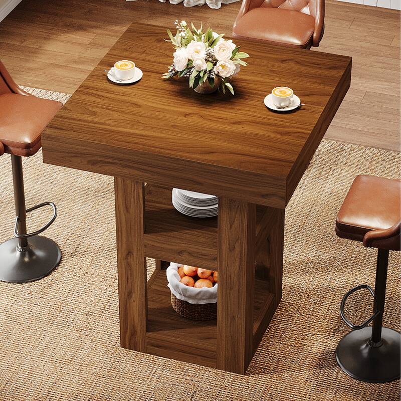 31.5-Inch Square Bar Table with Storage Shelves