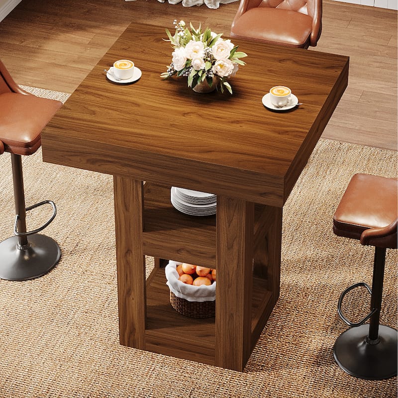 31.5-Inch Square Kitchen Island with Storage Shelves - 31.5" W x 31.5" D x 39.4"