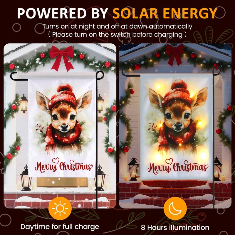 Solar Christmas Garden Flag with Lights, 12x18