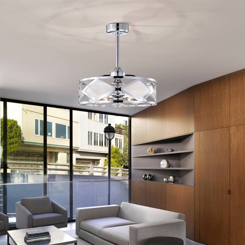 Chrome 23 Inch 6 Light, 3 Blade Ceiling Fandelier with Remote