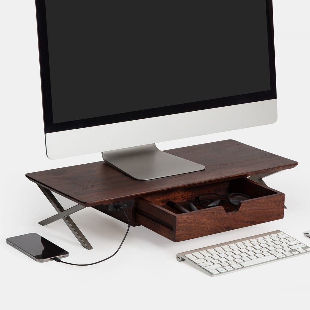Jani Wood Monitor Stand Riser Desk - Ergonomic Design Stand, Desktop Organizer Table for Home, Office Workspace, Gaming Desk