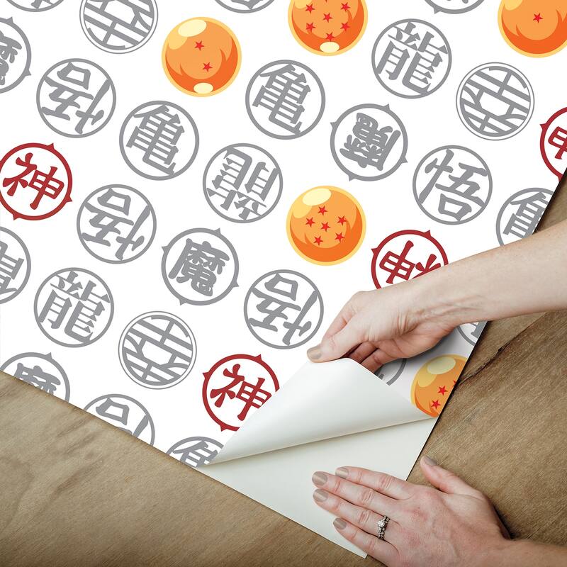 RoomMates Dragon Ball Z Symbols White Peel and Stick Wallpaper - N/A