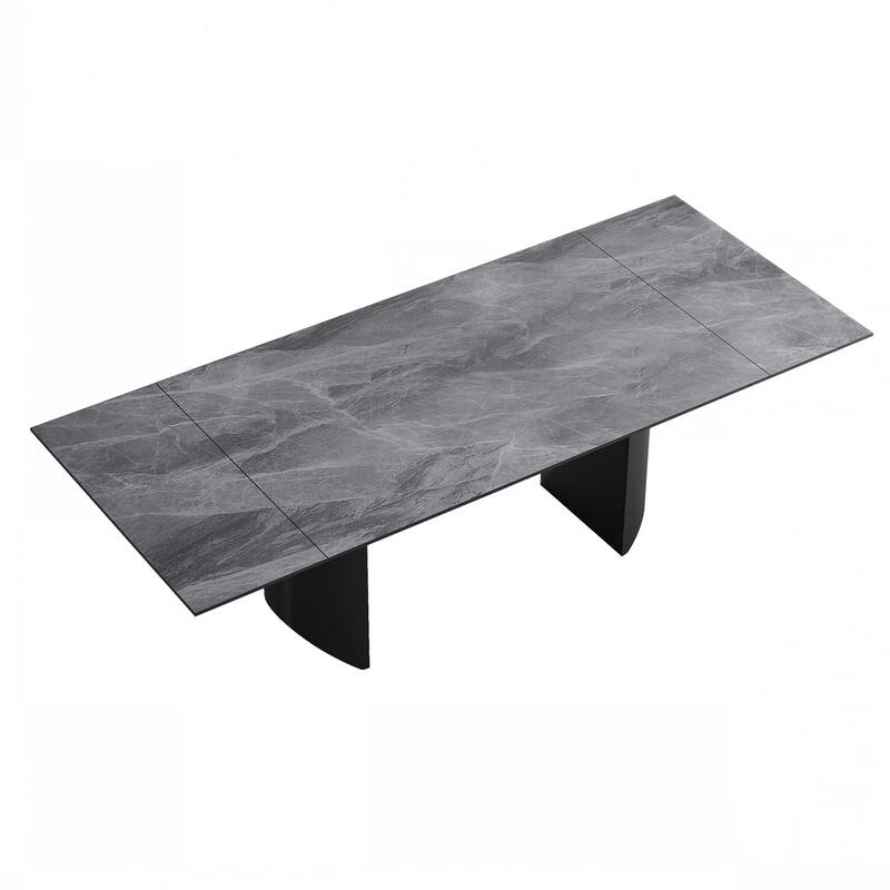 9 - Piece Extendable Sintered Stone Top Double Pedestal Dining Set With 8 Fabric Chairs