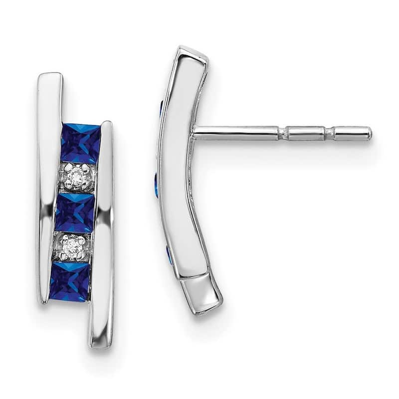 Curata 14k White Gold Diamond and Sapphire Earrings - 15x4mm Wide