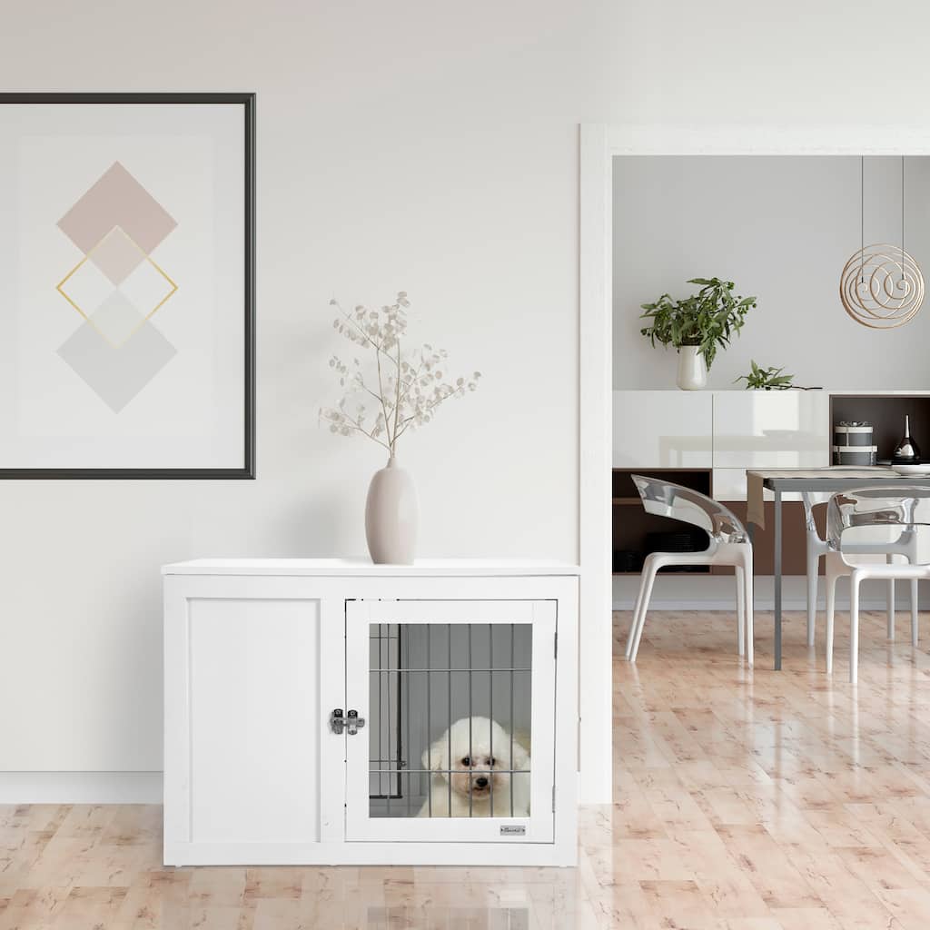 Dog Crate Wire Indoor Pet Kennel Cage End Table with Double Doors Locks for Small and Medium Dog House