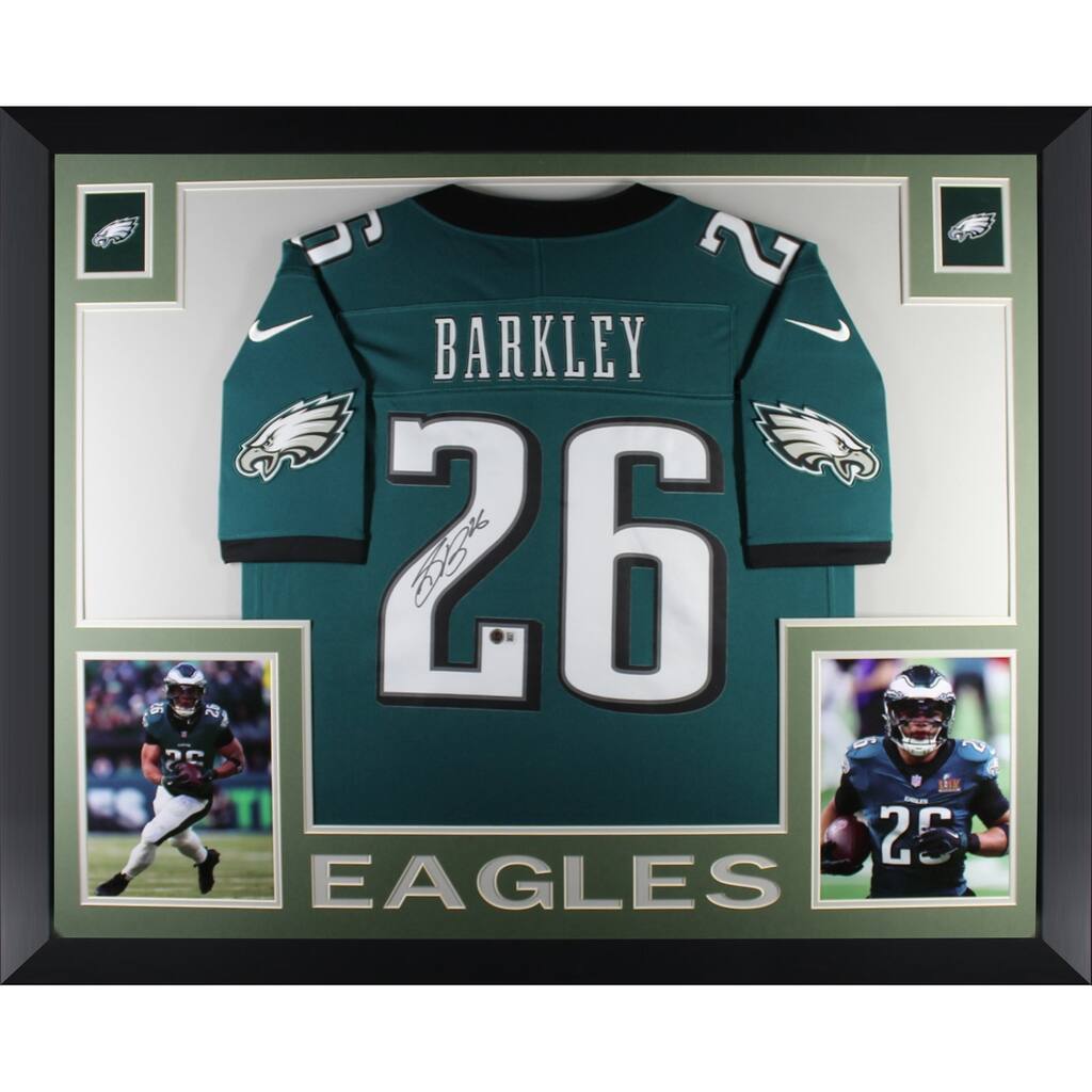 Saquon Barkley Autographed Philadelphia Eagles Signed Nike Limited Football Framed Jersey Beckett COA - 8' x 11'