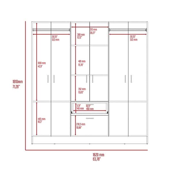 dimension image slide 0 of 3, Davenport 1-Drawer Rectangle 6-Door Armoire Black Wengue and White
