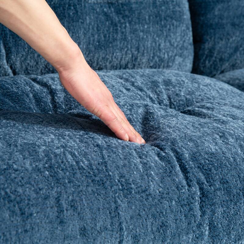 Blue L-Shaped Modular Sofa with 3-seat Sleeper, Chenille Upholstery, Living Room