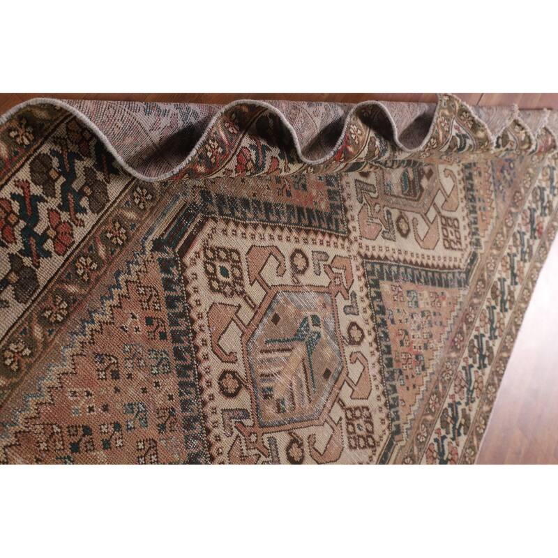 Tribal Distressed Bakhtiari Persian Antique Rug Handmade Wool Carpet - 5'2" x 9'11"