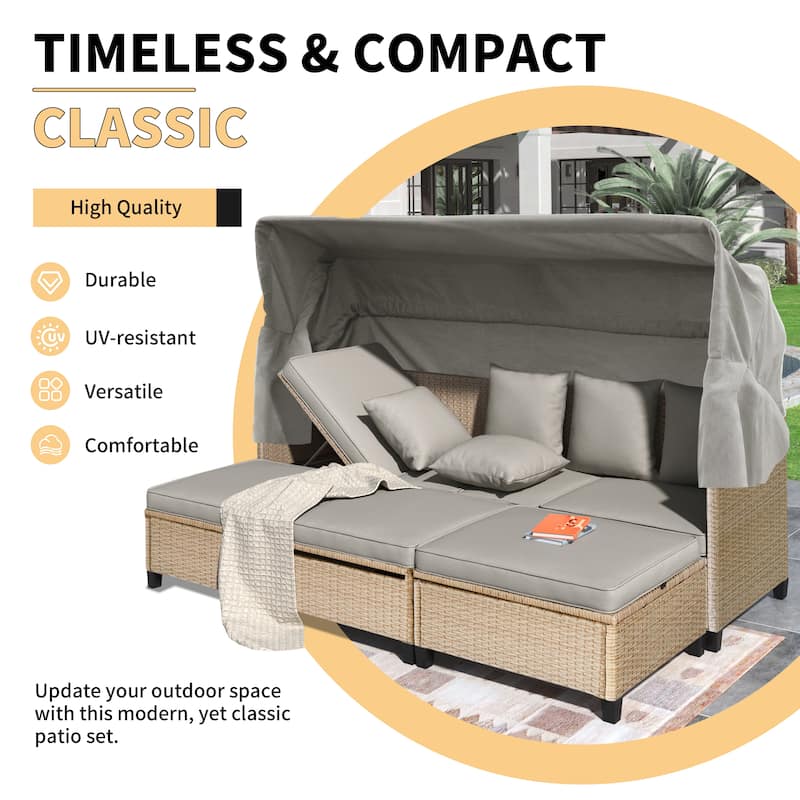 4-Piece UV-Proof Resin Wicker Patio Sofa Set with Retractable Canopy by Leisure Zone