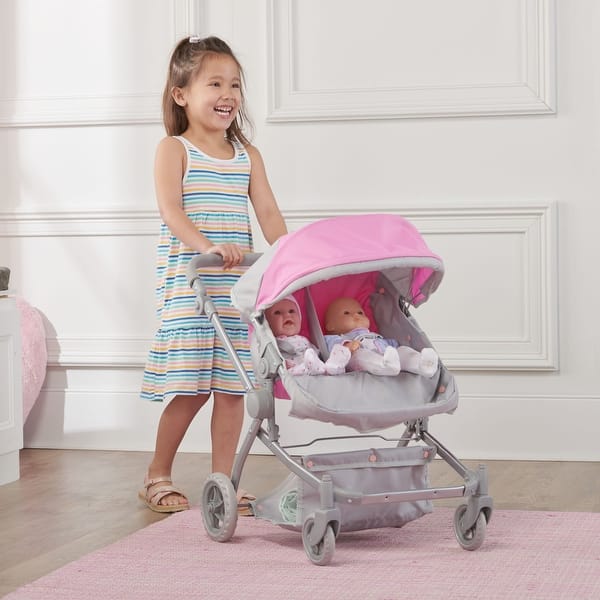slide 2 of 10, Badger Basket Voyage Twin Carriage Doll Stroller - Gray/Pink