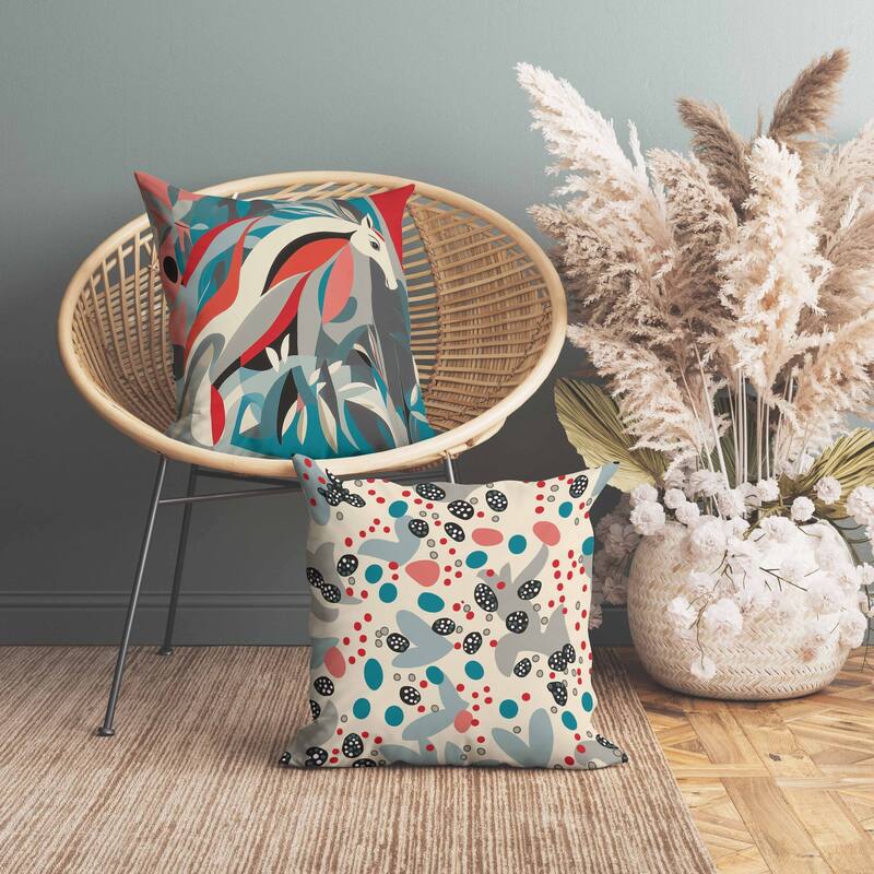 Mythical Horse Indoor/Outdoor Reversible Throw Pillow Red and Teal