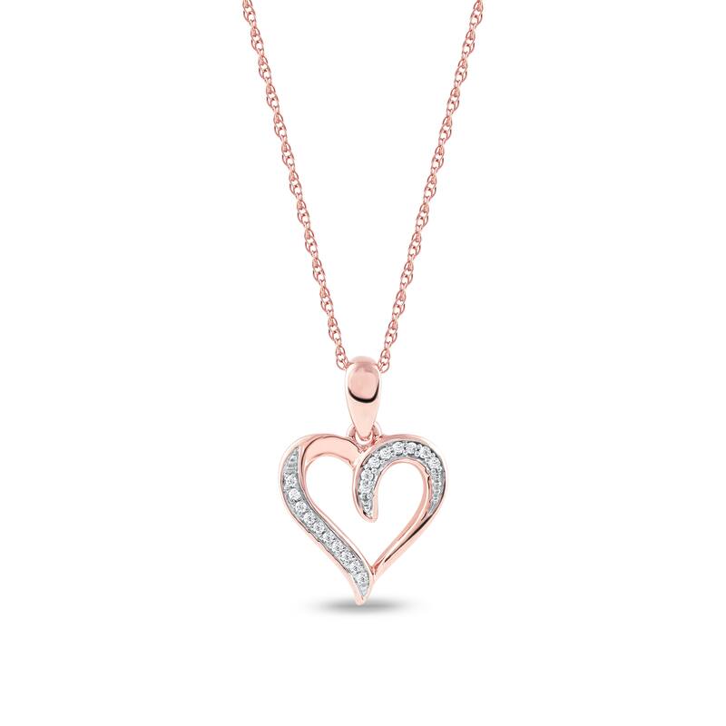 10K Rose Gold 1/20ct TDW Diamond Open Heart Pendant Necklace for Women - Pink