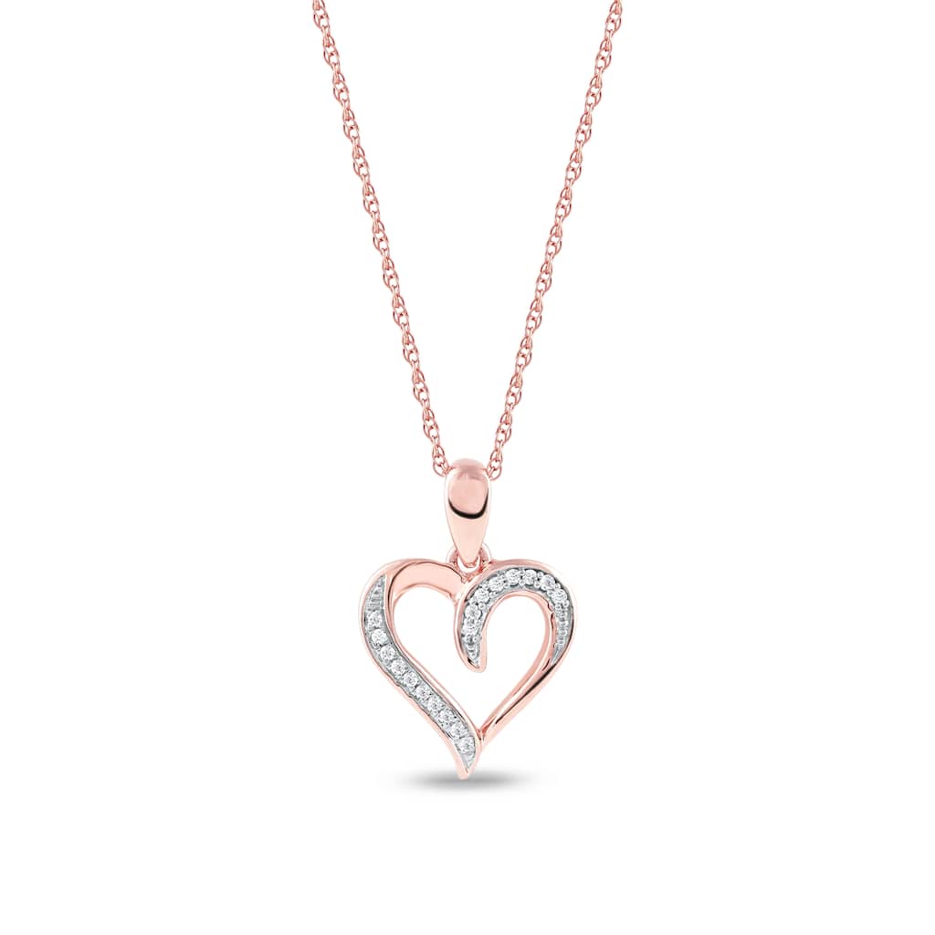 10K Rose Gold 1/20ct TDW Diamond Open Heart Pendant Necklace for Women - Pink