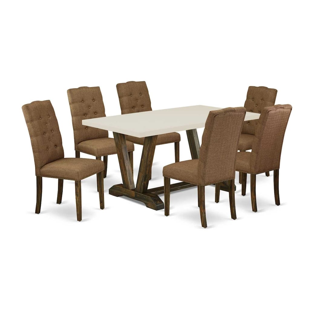 HomeStock 7-Pc Rectangle Natural Oak Finish Solid Wood Top Dining Table with 6-Chairs