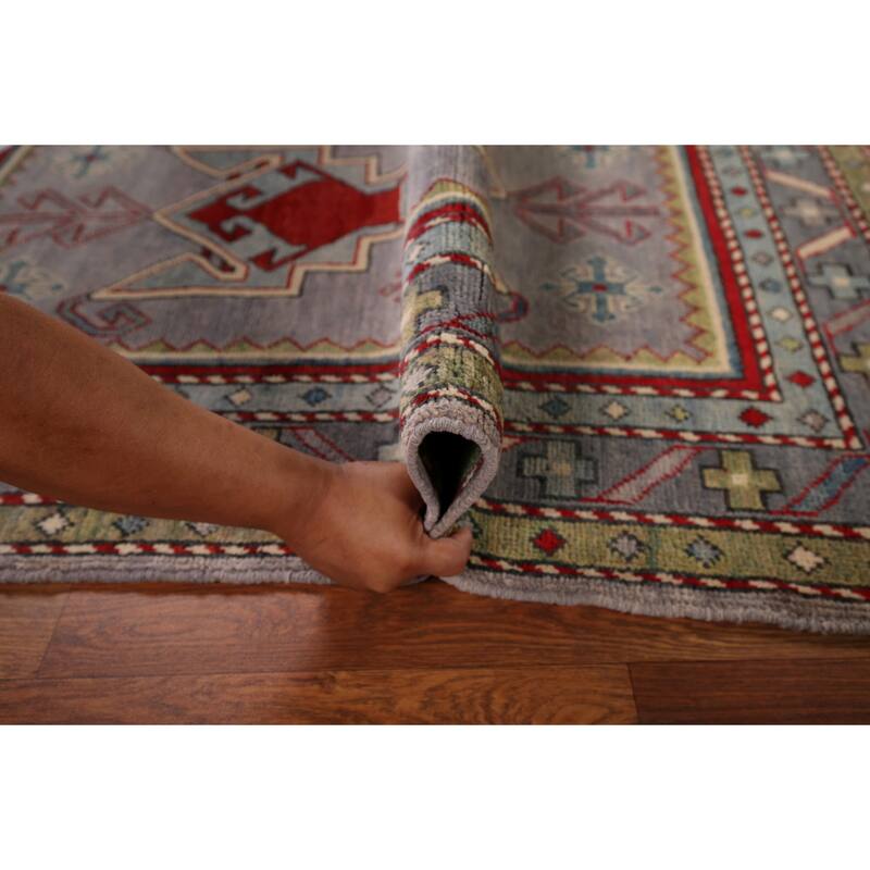 Grey Traditional Kazak Oriental Accent Rug Handmade Wool Carpet - 3'3" x 4'10"