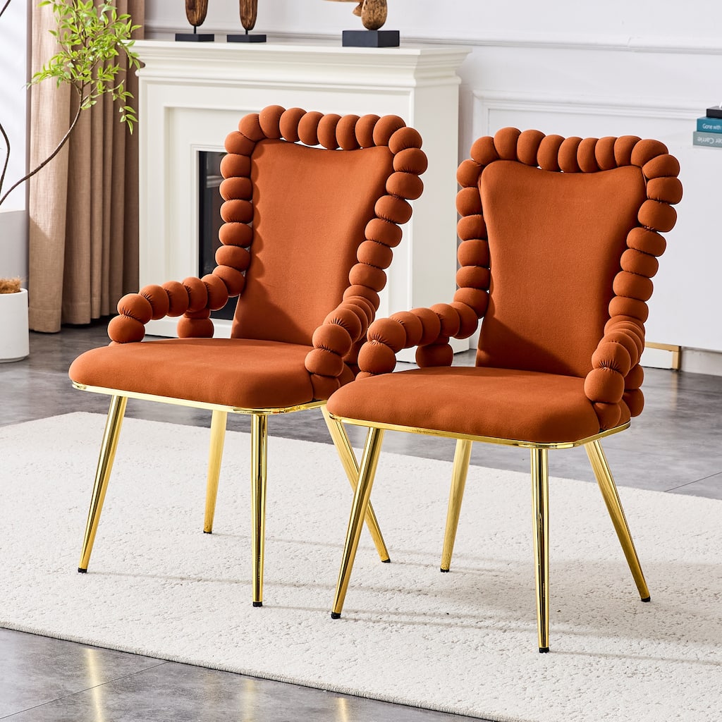 Set of 2, Velvet Dining Chairs with Metal Legs, Upholstered Accent Chairs with Armrests for Dining Room, Kitchen