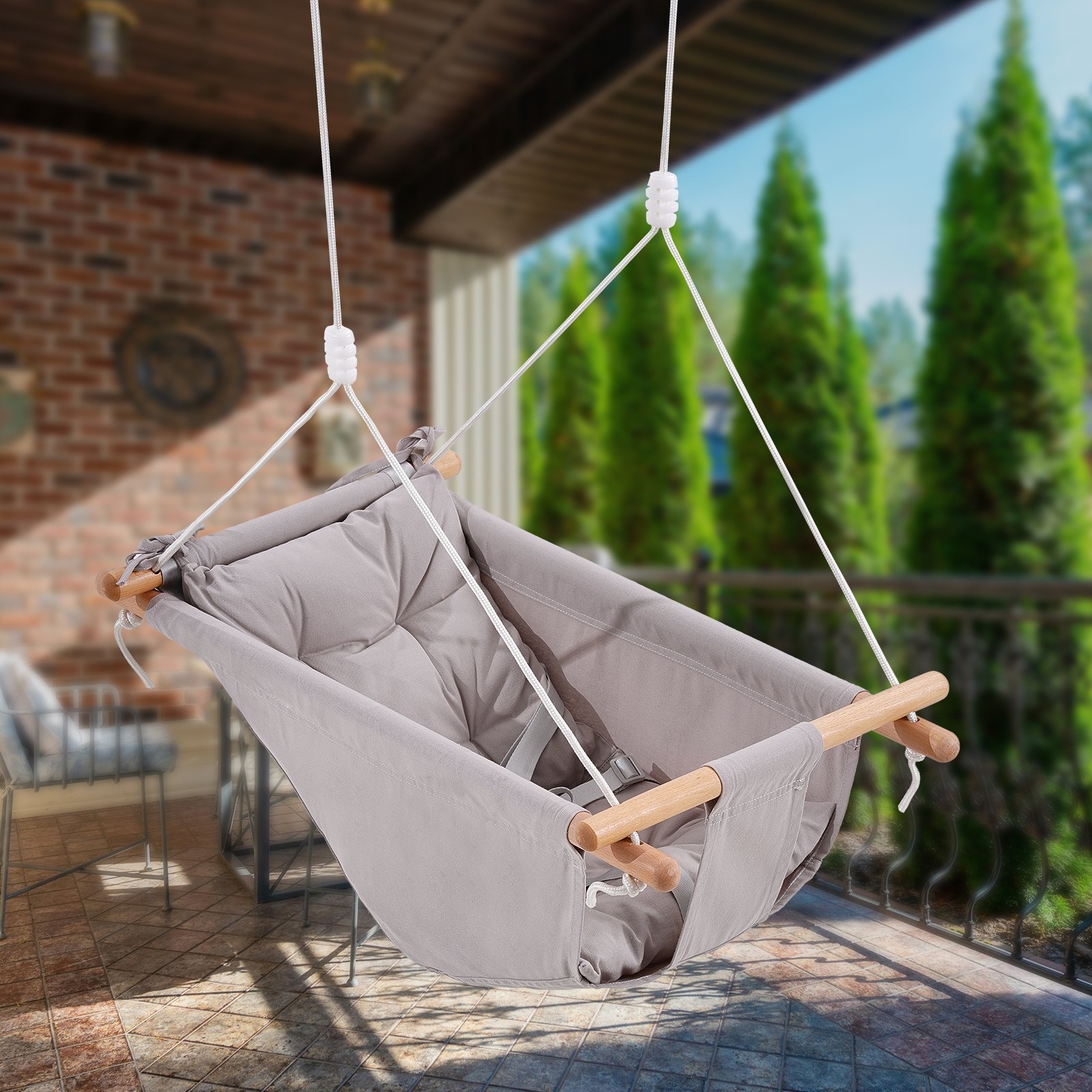 Light Grey 3 Modes Canvas Hammock Swing with 5-Point Harness Ideal Gift for Kids - 27.56 x 15.75 x 7.87 in