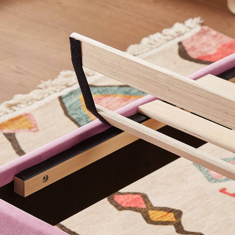 VECELO Pink Tufted Upholstered Platform Bed Frame with Adjustable Height Headboard Twin/Full/Queen Size Beds