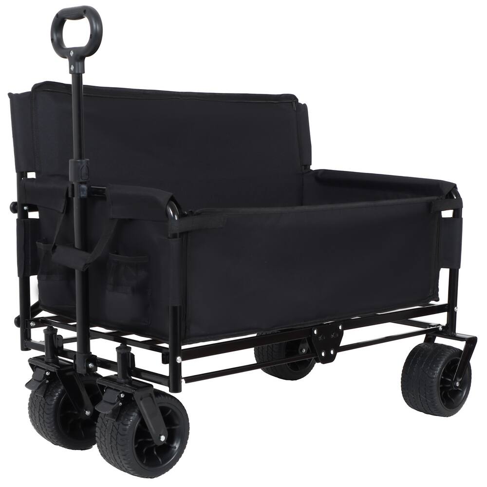 3-In-1 Convertible Folding Wagon Cart With Bench Seat & Storage-500lbs Heavy-Duty Utility Wagon,180l Capacity All-Terrain Wheels