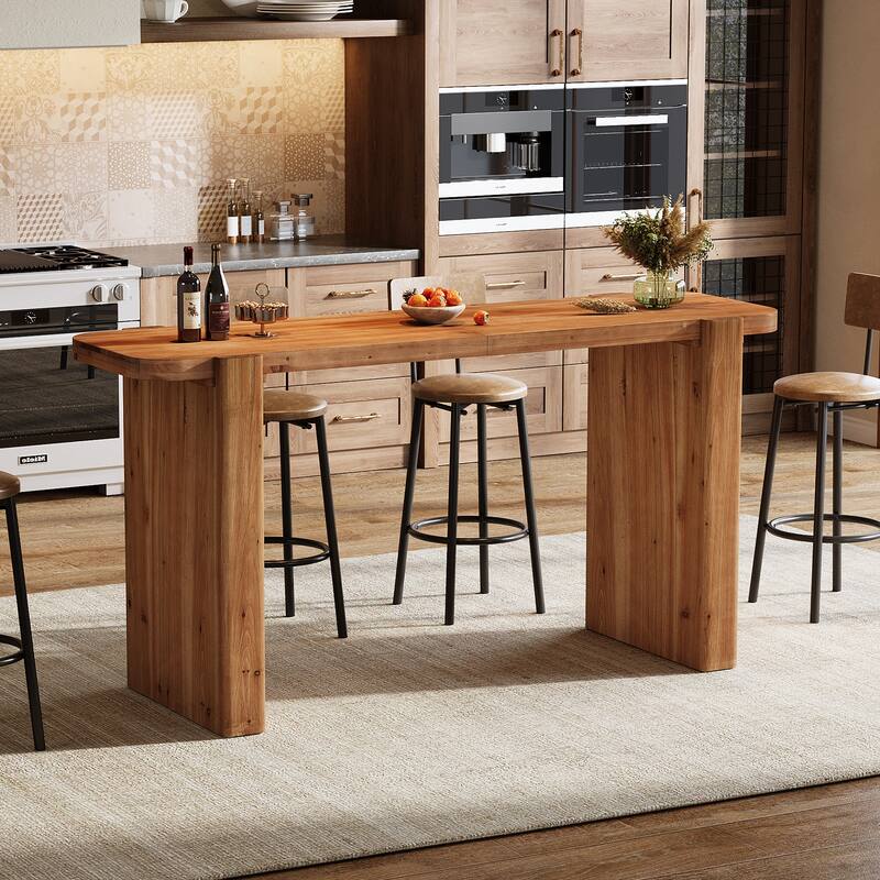 63" Solid Wood Bar Table, Rectangular Pub Table, High Top Bar Height Furniture - N/A