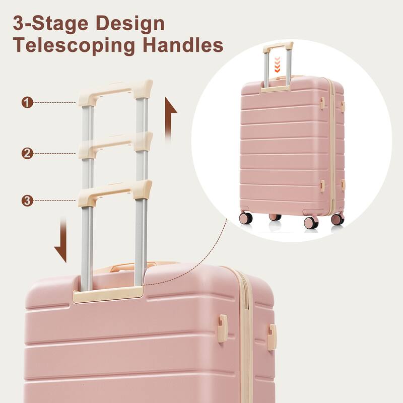 3-Piece, 20, 24, 28-Inch Modern Premium Luggage with TSA Lock and 360° Spinner Wheels, for Boarding Travel, Pink
