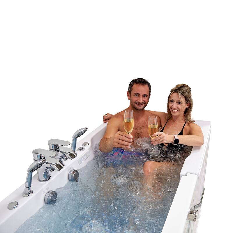 Ella Big4Two 36"x80" Hydro&Air&Foot Massage Acrylic Two Seat Walk-In-Bathtub, Outward swing Door, No Faucet, 2" Dual Drain