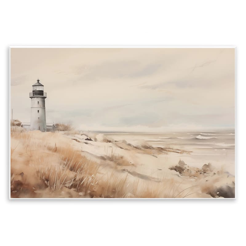 Stupell Distant Lighthouse in Neutral Tones Wall Plaque Art Design By Arlington Prints - 15 x 10
