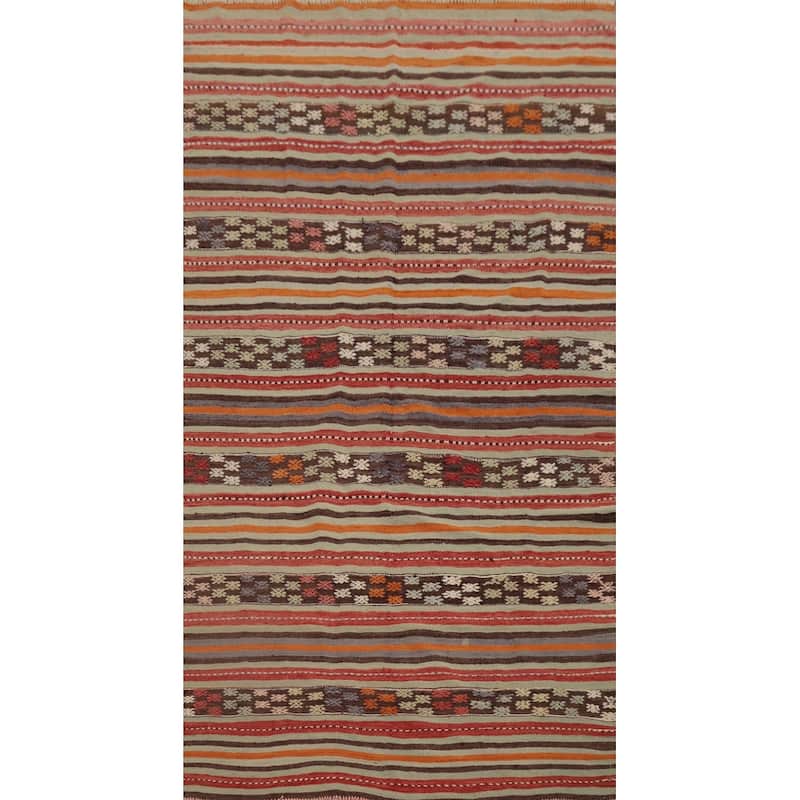 Hand Woven Oriental 100% Wool Carpet Southwestern Tribal Multi-Colored Kilim Area Rug - 8' 7'' X 4' 8''