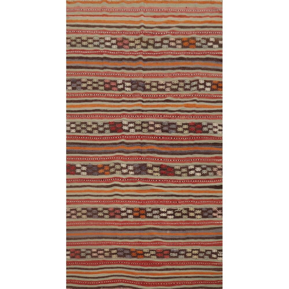 Hand Woven Oriental 100% Wool Carpet Southwestern Tribal Multi-Colored Kilim Area Rug - 8' 7'' X 4' 8''