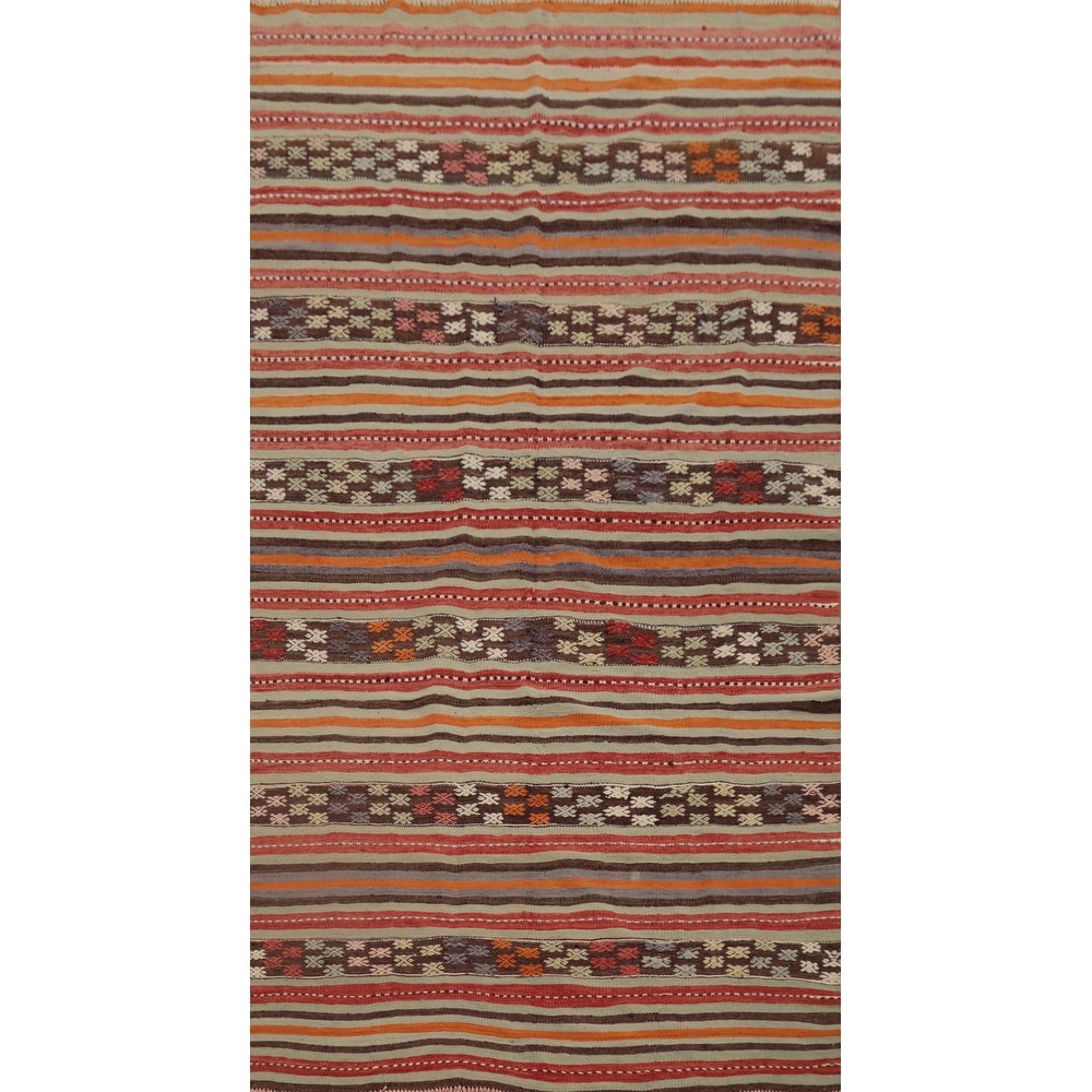 Hand Woven Oriental 100% Wool Carpet Southwestern Tribal Multi-Colored Kilim Area Rug - 8' 7'' X 4' 8''