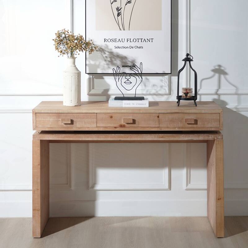 Rustic Wooden Console Table with 3 Drawers
