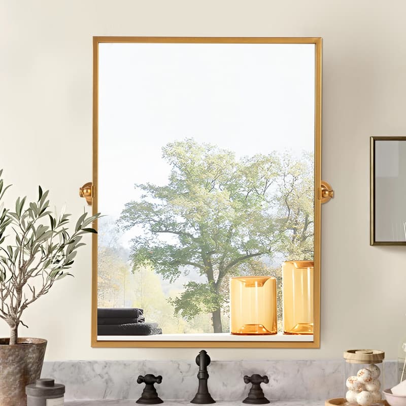 Iron Metal Frame Rectangular Windowpane Wall Mirror Farmhouse Rustic Elegant Decor for Living Room Bedroom Bathroom Entryway - 38" x 26" - Gold
