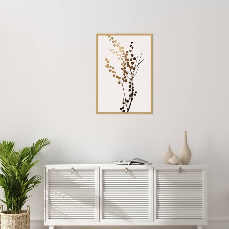Beige Branch 1 by Eins Kubistika Framed Canvas Wall Art Print - Sylvie Bright Gold