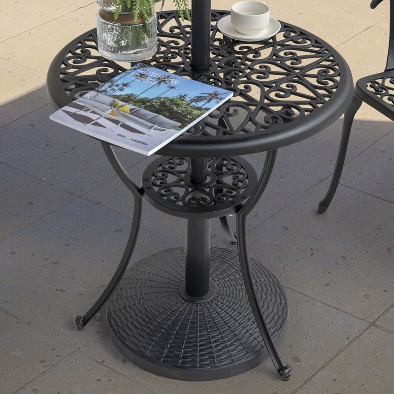 Outdoor Round Black Patio Umbrella Base, Resin and Concrete
