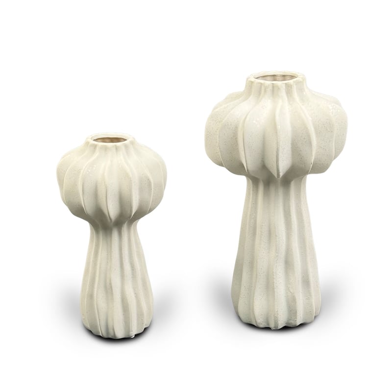 White Cactus Inspired Ceramic Vase Set of Two for Modern Home Decor - White