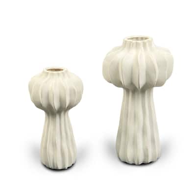 White Cactus Inspired Ceramic Vase Set of Two for Modern Home Decor