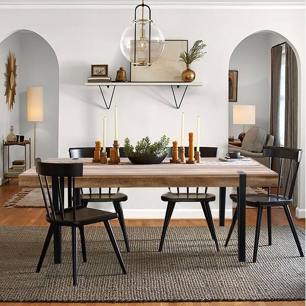 slide 2 of 12, Oak Finish MDF Wood and Black Metal Dining Table - 30" H x 63" W x 35.5" D