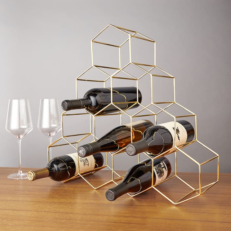 Viski Geo Gold 10 Bottle Wine Rack, Design, GoldPlated Iron